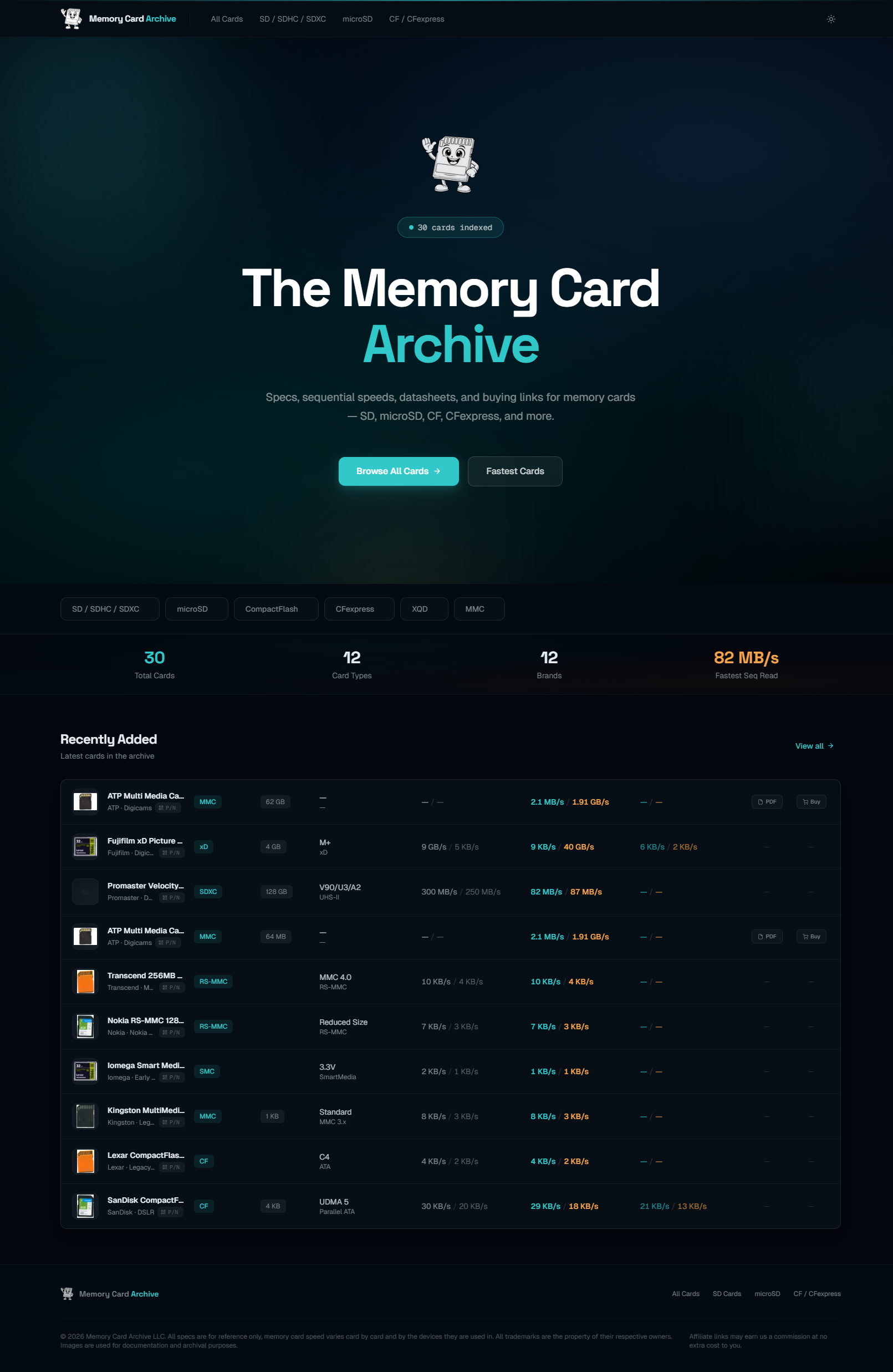 Memory Card Archive homepage